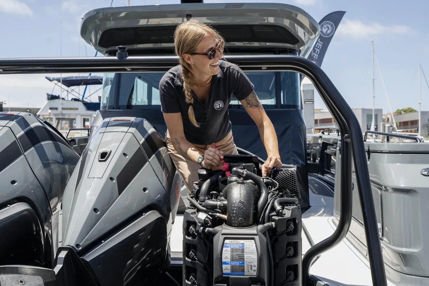 Jeff Brown Yachts technicians servicing an engine