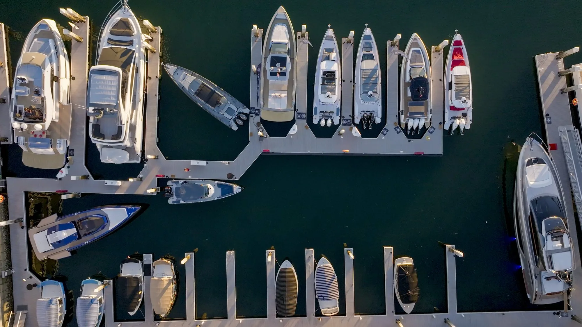Aerial of the Jeff Brown Yachts marina berths